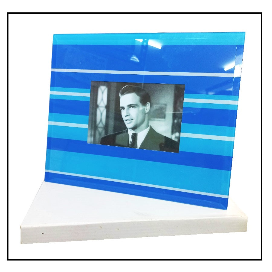 Photo Frame for 3R 3-1/2 X 5" Morwenna BLBS Wall Mount Table Top Blue Light Blue Striped Frame Glass
