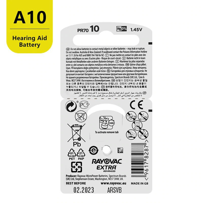 Rayovac Extra Advanced Size 10 PR70 (6 pcs) Hearing Aid Battery Hearing Aid Batteries 1.45V A10