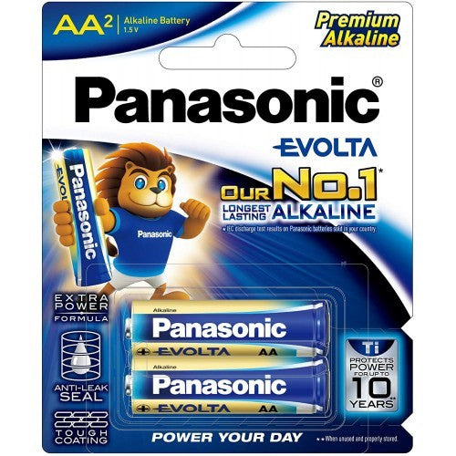 Panasonic AA (2pc) Battery Evolta Premium Alka 1.5V LR6EG/2B Panasonic AA Batteries in Blister Pack