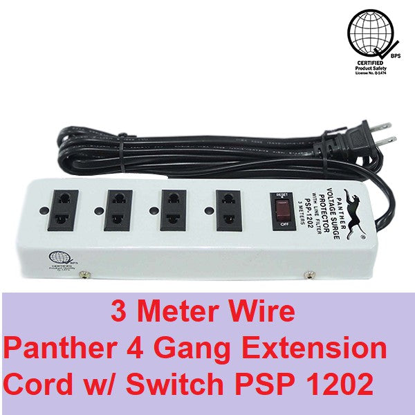 Panther 4 Gang Voltage Surge Protector 4 Outlets Extension Cord 3 meters PSP-1202 PSP1202 PSP 1202