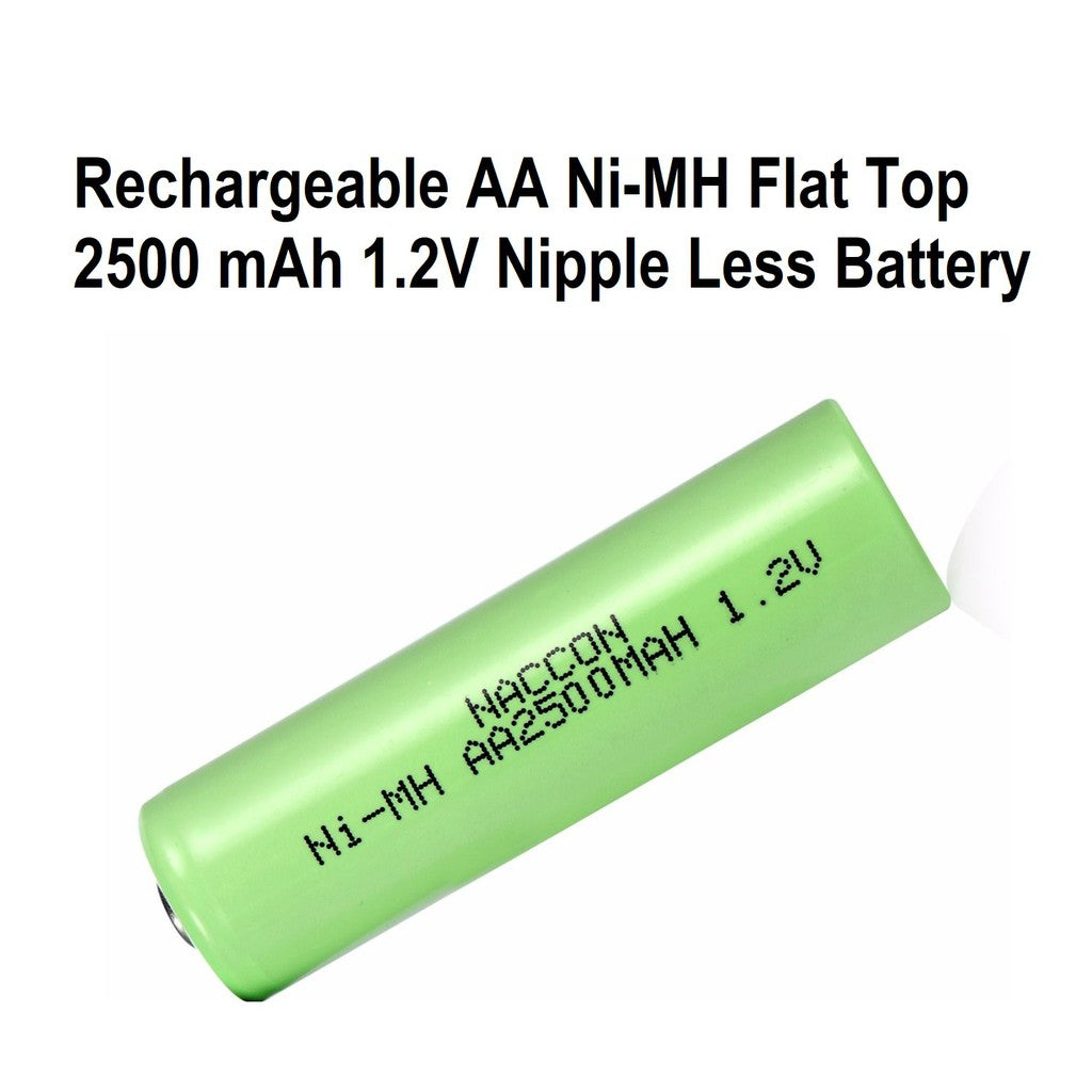 Rechargeable AA Battery Flat Top Nipple Less Battery Ni-MH 1.2V 2500mAh AA Batteries