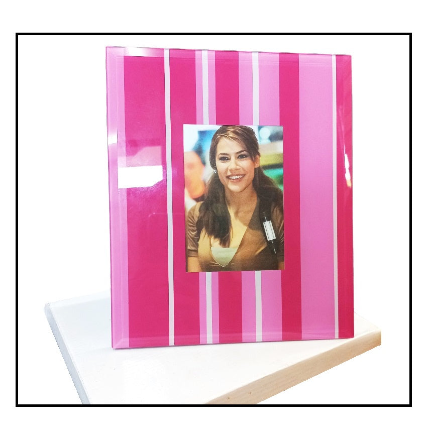 Photo Frame for 3R 3-1/2 X 5" Morwenna PRS Wall Mount Table Top Pink Red Striped Picture Frame Glass