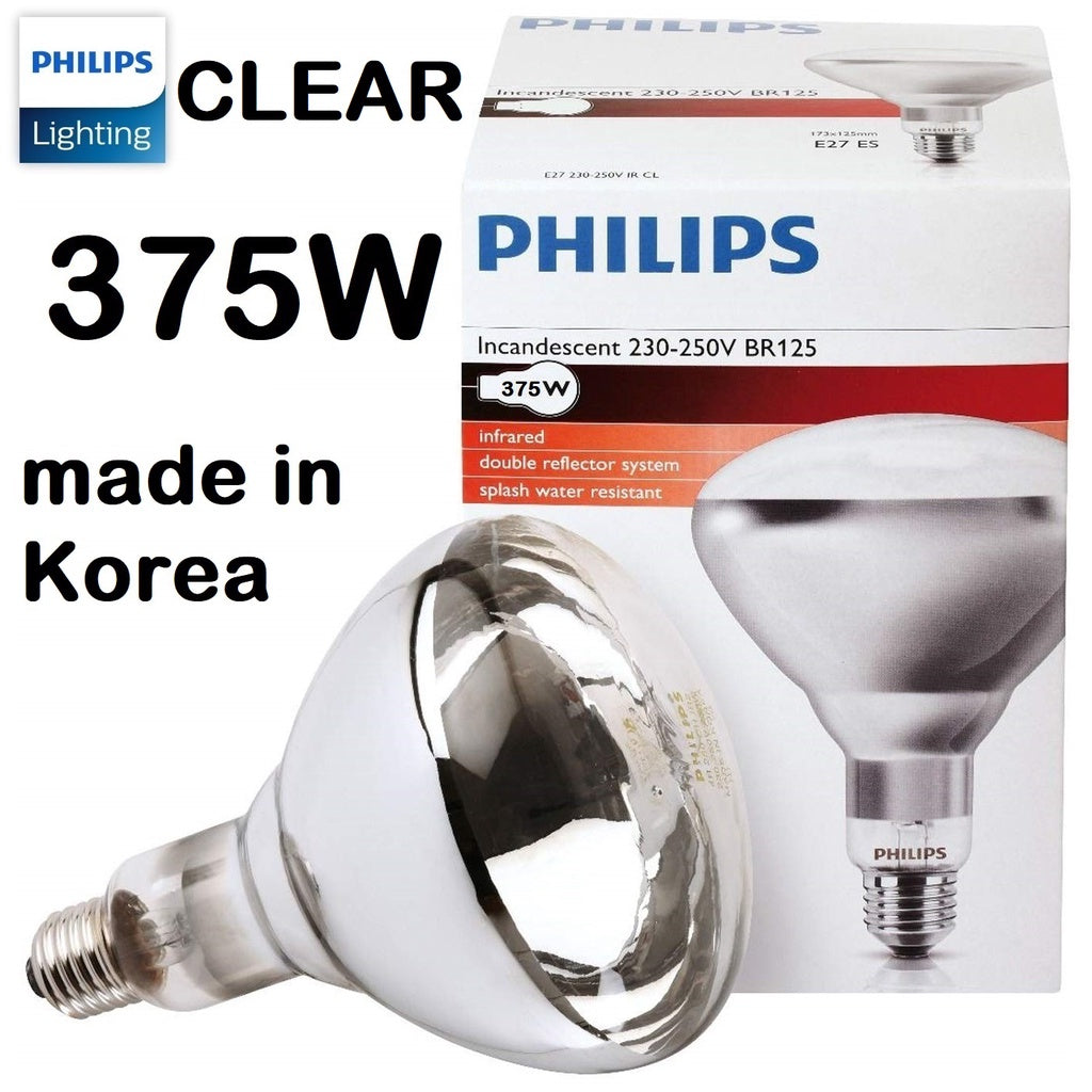 Philips Heat Lamp Bulb CLEAR Infrared Infared Incandescent R125 IR 375W or 250W E27 Osram Siccatherm