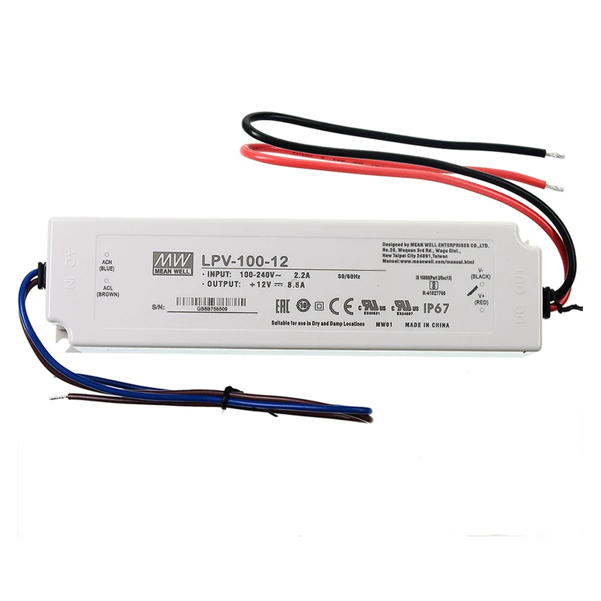 Mean Well LPV-100-12 LED Driver Switching Power Supply 102W 12V Single Output Meanwell AC-DC