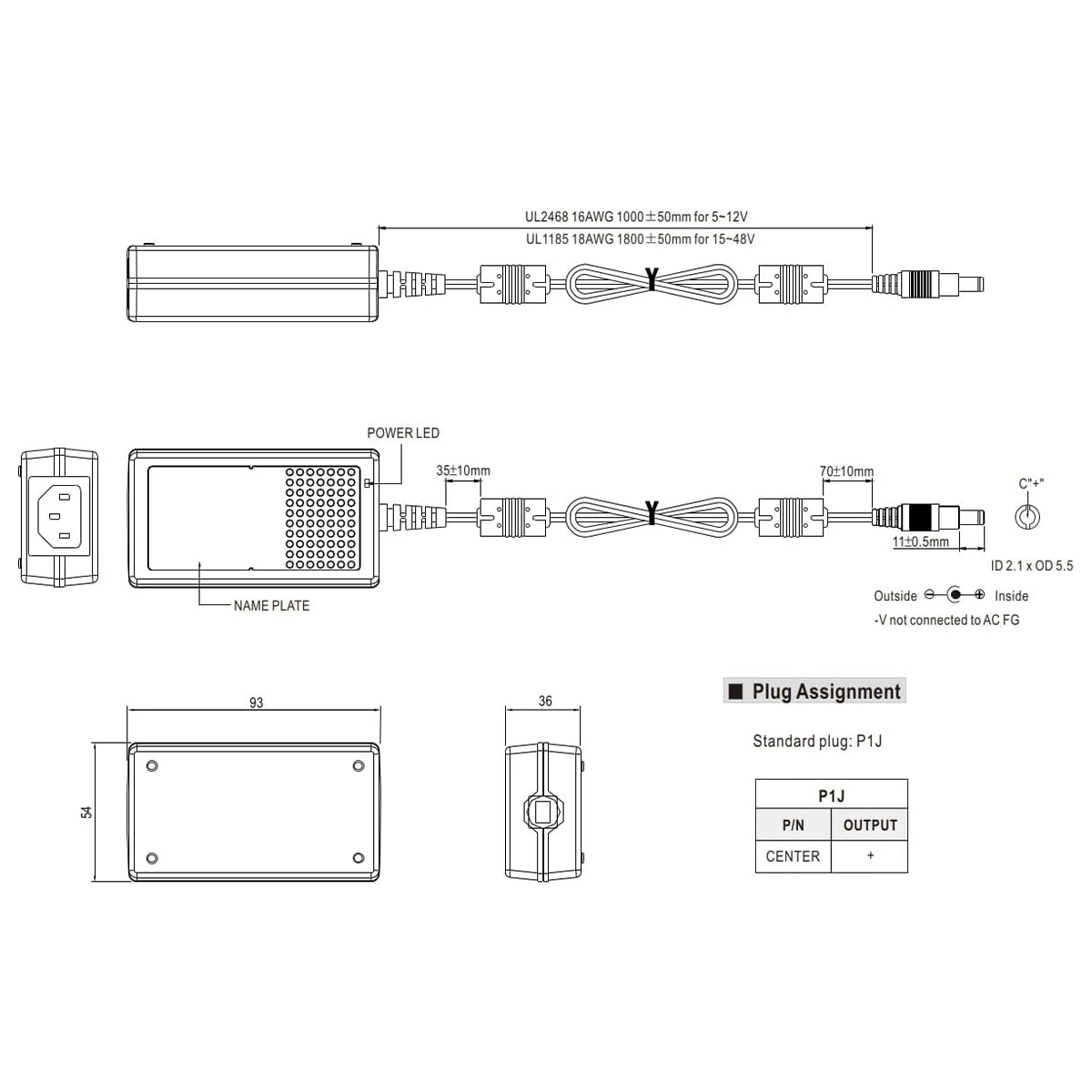 Mean Well GST25A12-P1J AC/DC Switching Adaptor 12V 25W 1.08A Plug-In Industrial Adapter LED Meanwell