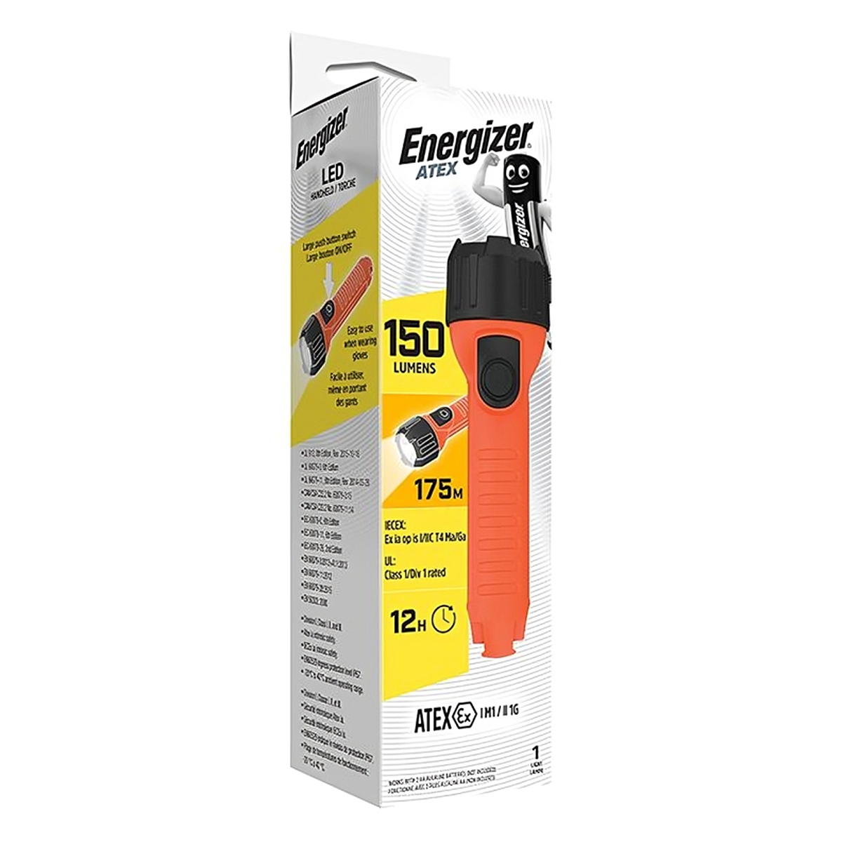 Energizer Intrinsically Safe Explosion Proof ATEX 2AA Flashlight IP67 Handheld Torch Light