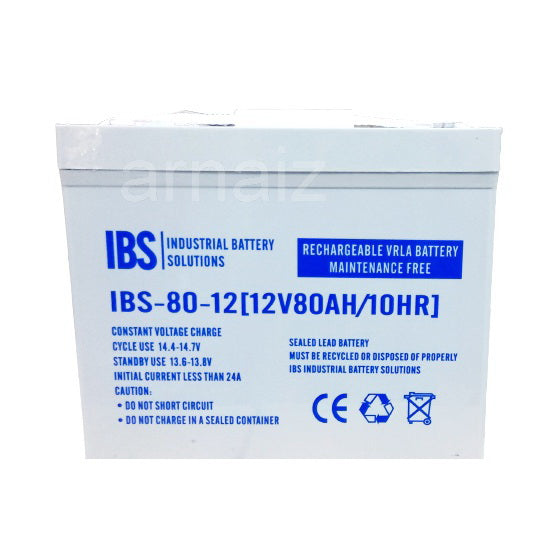 IBS 12V 80Ah Rechargeable IBS-80-12 Valve Regulated Lead Acid (VRLA) Battery Maintenance free