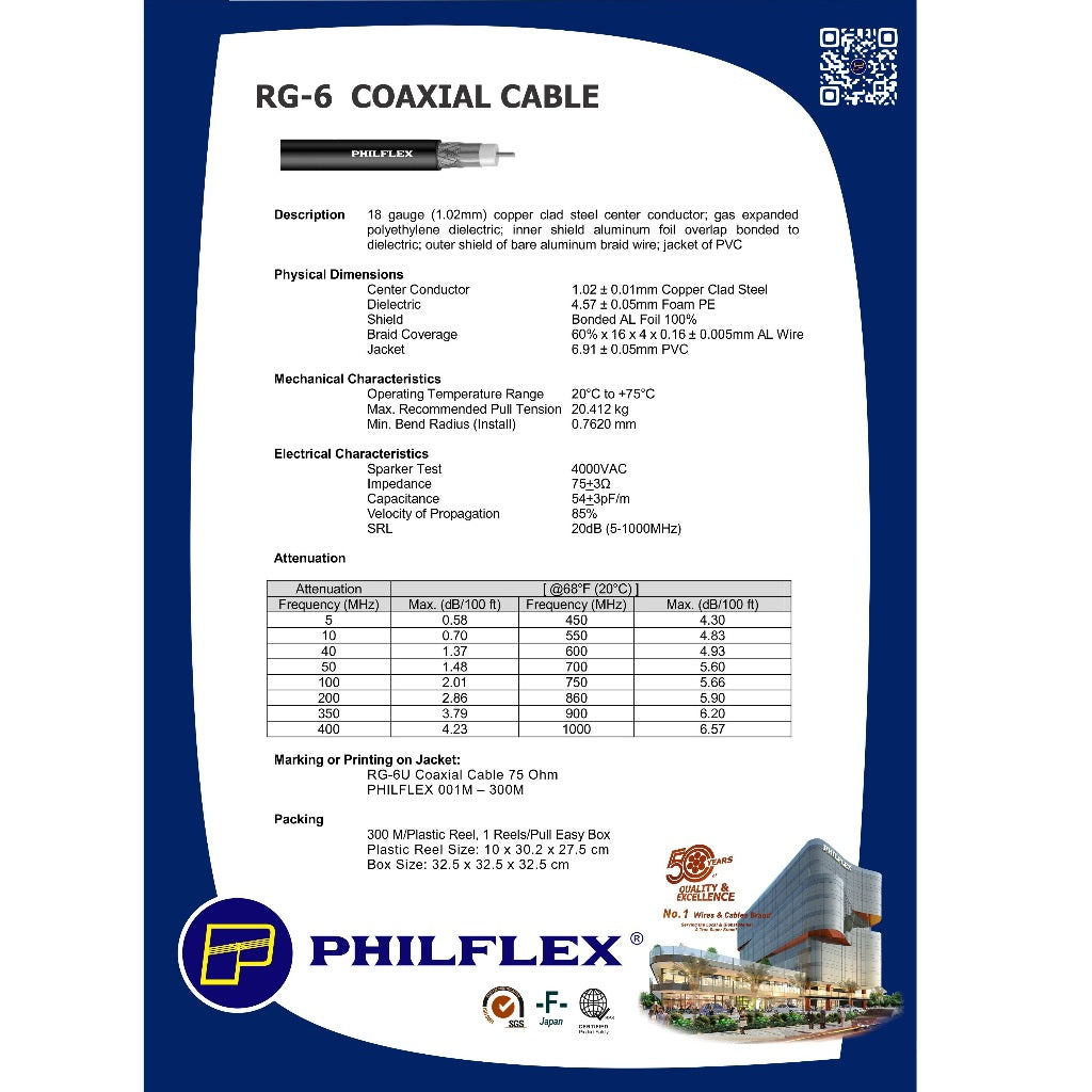 Philflex RG6 Coaxial Cable RG 6 CATV Video CCTV 300 meters Copper Clad Steel CCS PXRG6 300m