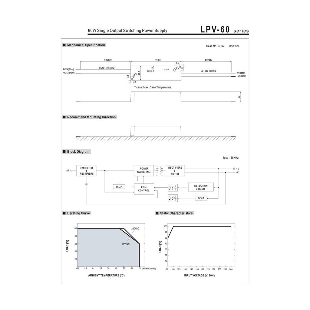 Mean Well LPV-60-24 Led Driver 60W 24V Single Output Switching Power Supply Meanwell 60 Watt 24 Volt