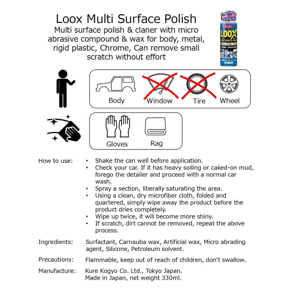 Loox Multi Surface Polish 330ml Micro Compound Silicon Wax Dirt Remover Scratch Remover Deep Polish