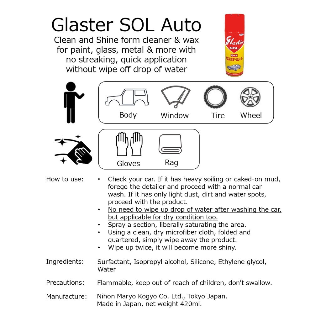 PiKal Glaster Sol Glass and Body Cleaner 14.2fl 420ml Aerosol Can For Glass body and plastic cleaner