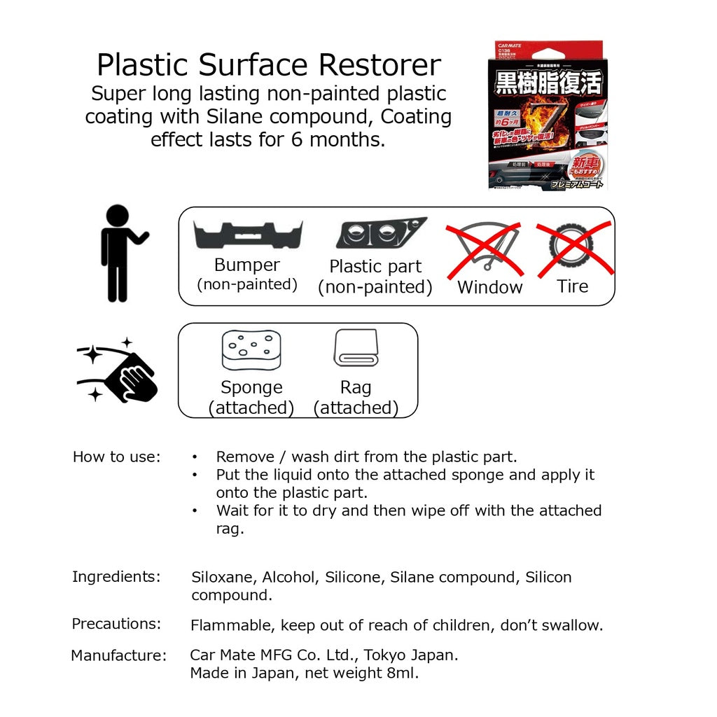 Car Mate Plastic Surface Restorer Super Long Lasting Non Painted Coating effect lasts for 6 months