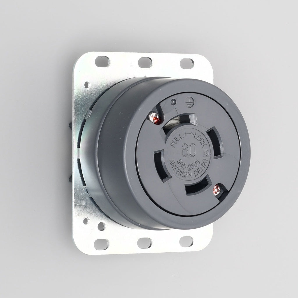 American Denki 4620 Locking Outlet 60A 250V 3 Pole 4 Wire Receptacle Grounding
