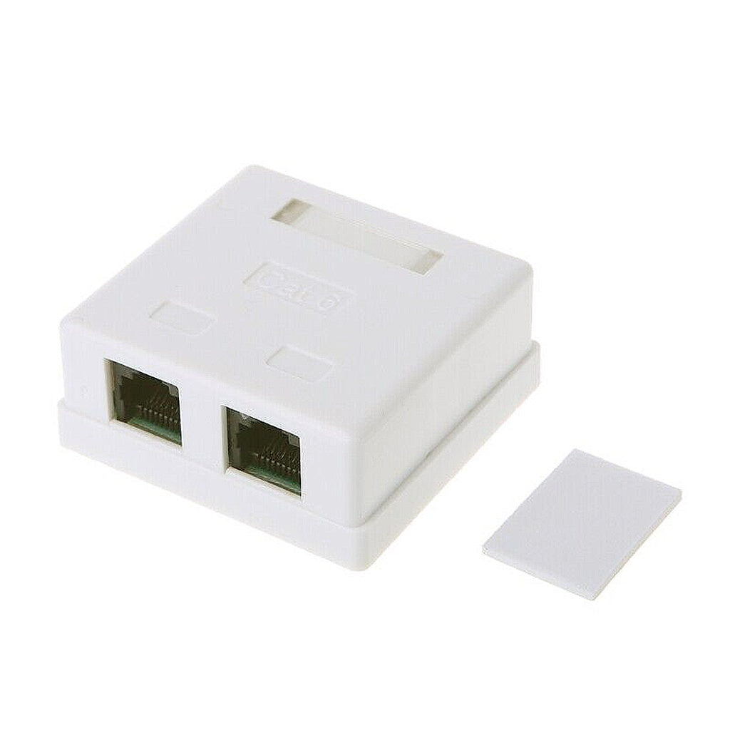 Cat6 2 Port Modular Box Surface Mount Box w Adhesive cat 6 RJ45-8P8C Double Port Information Outlet