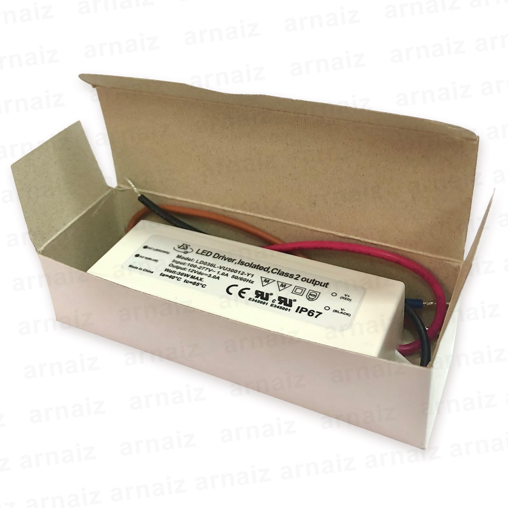 LD036L-VU30012-Y1 AC-DC Constant Voltage LED Driver IP67 IN:110-277VAC OUT:12VDC, 3A 36W Max 36Watts