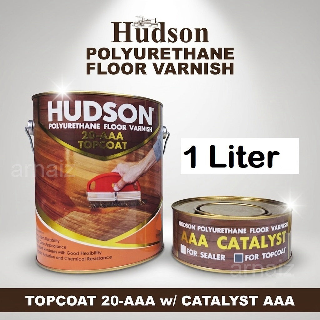 Hudson Polyurethane Floor Varnish Topcoat / Sealer 1 Liter with Catalyst PU Top Coat Wood Cabinet 1L