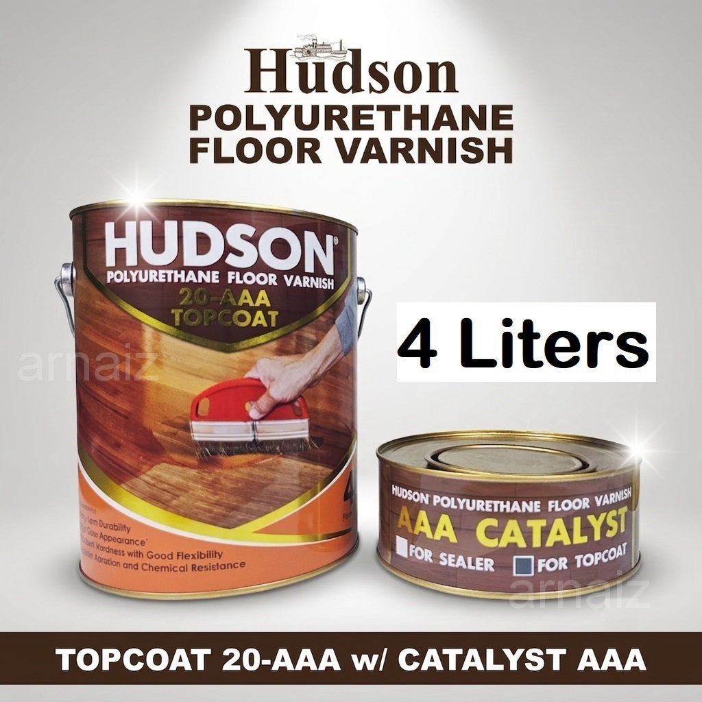 Hudson Polyurethane Floor Varnish Topcoat / Sealer 4 Liters with Catalyst PU Top Coat Wood Cabinet