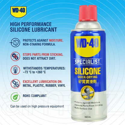 WD-40 Specialist High Performance Silicone Lubricant 360ml WD40 Quick Drying Silicon Lube Lubricants