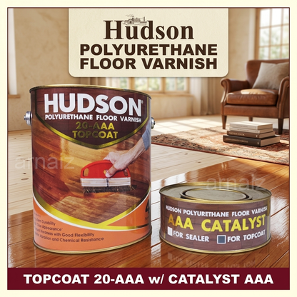 Hudson Polyurethane Floor Varnish Topcoat / Sealer 1 Liter with Catalyst PU Top Coat Wood Cabinet 1L