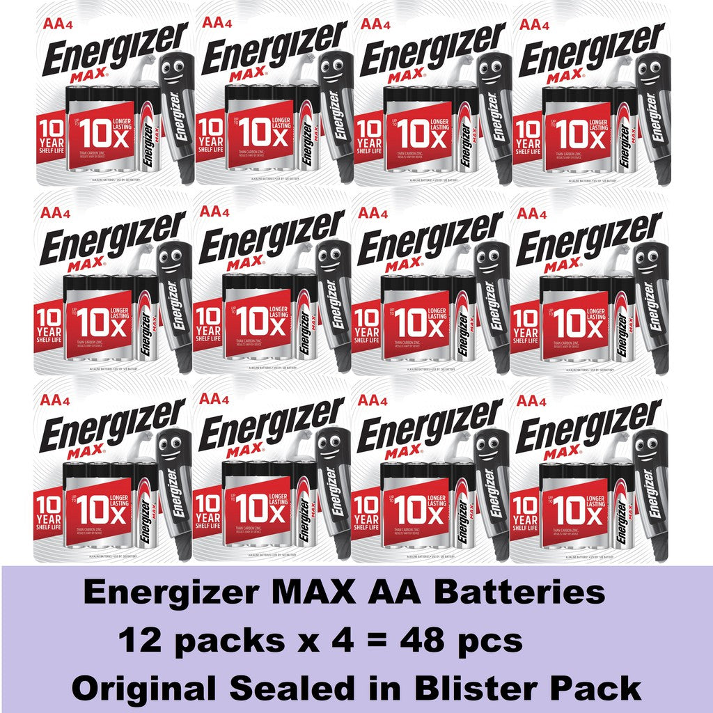 Energizer AA Batteries (48 pcs) Energizer MAX AA Alkaline Battery Original Sealed in Blister Pack