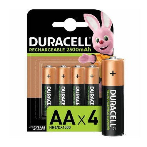 Duracell Rechargeable Battery AA (4 pcs) 2500 mAh AA Batteries Original Sealed HR6 DX1500