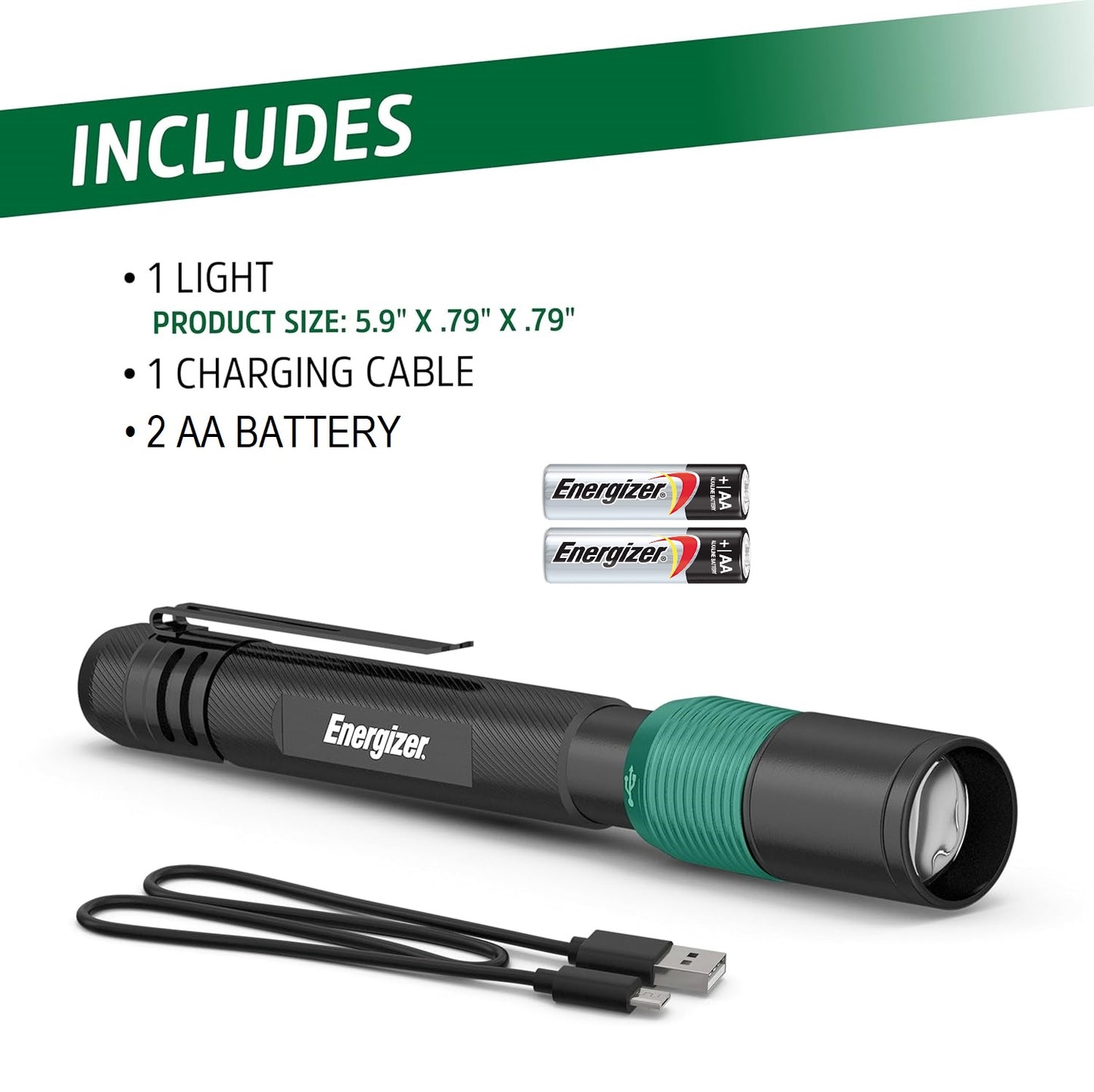 Energizer YMPL22 Hybrid Pen Light Flashlight USB Rechargeable Bright Penlight IPX4 Water Resistant