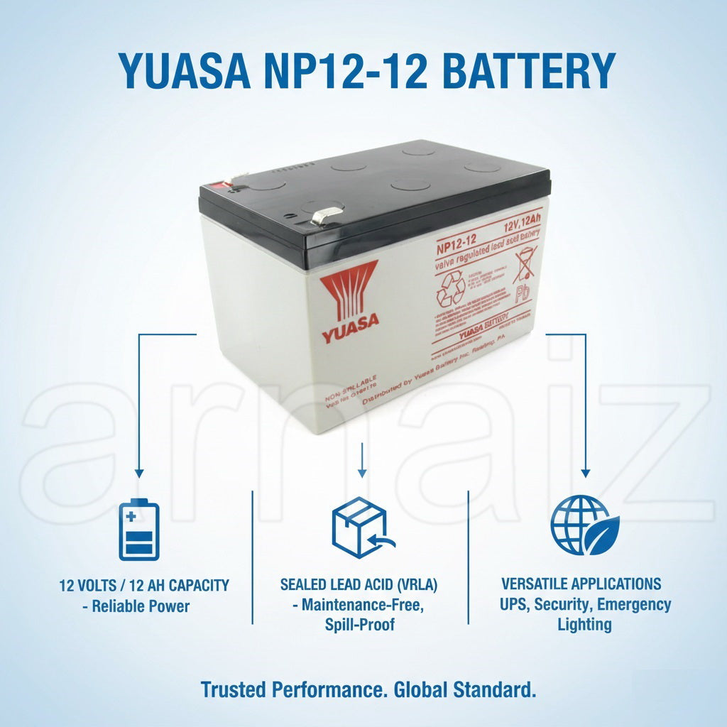 Yuasa Battery 12V 12Ah 20hr 12 Volts 12 Ampere NP12-12 Battery