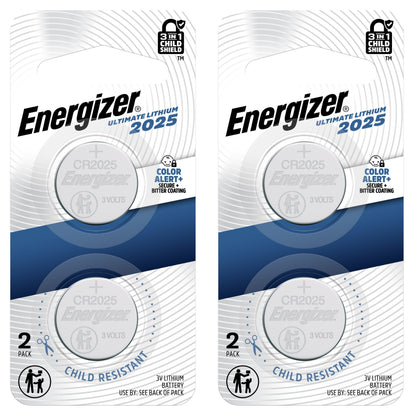 Energizer CR2025 (4 pcs) CR 2025 Battery CR-2025 Coin Cell Button 3V Lithium Batteries