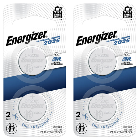 Energizer CR2025 (4 pcs) CR 2025 Battery CR-2025 Coin Cell Button 3V Lithium Batteries