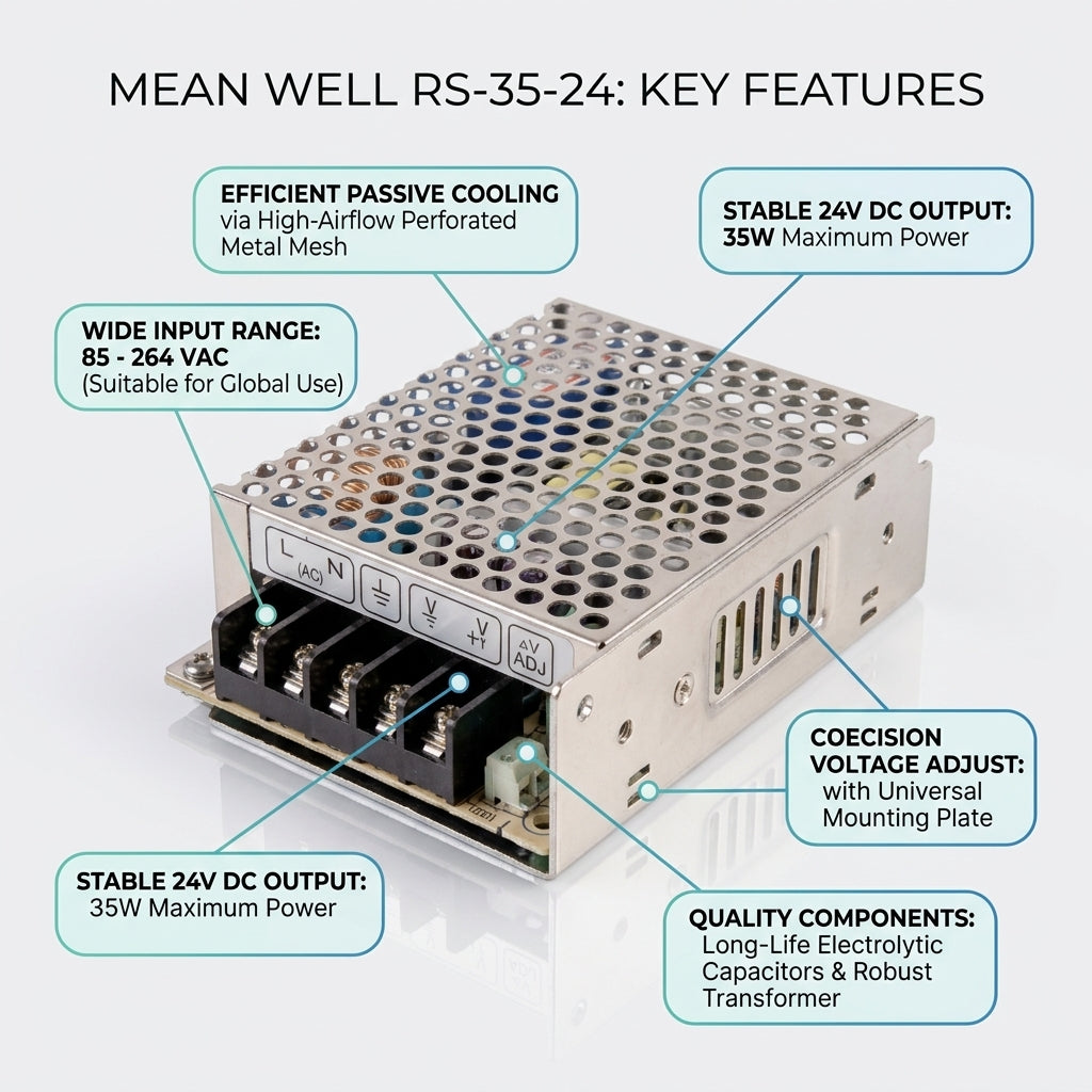 Mean Well RS-35-24 35W 24V 1.5A Enclosed Switching Power Supply Meanwell RS-35-24