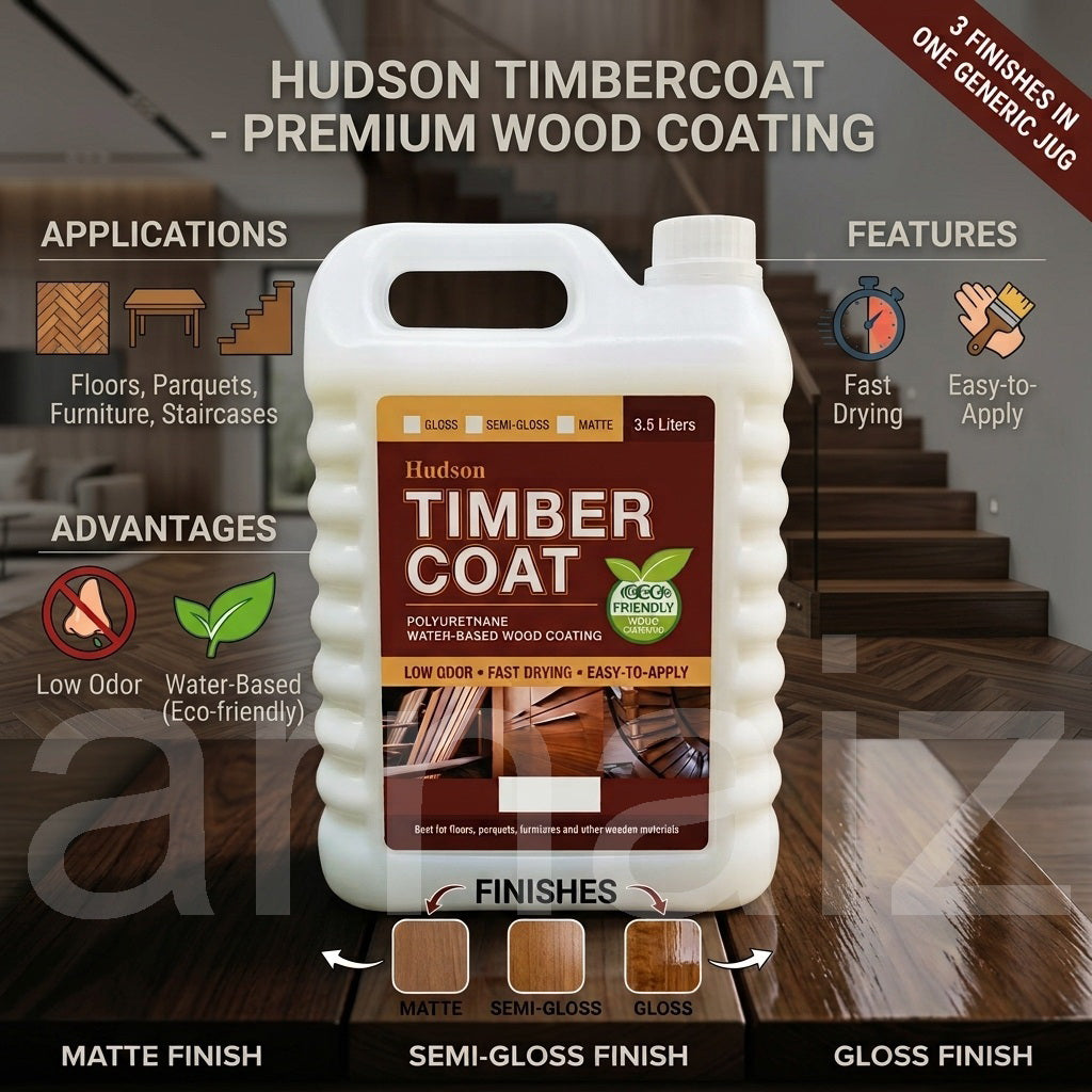 Hudson TimberCoat Polyurethane Wood Coating 3.5L 1 Gal Gloss Matte Semi Finish Water-based Topcoat