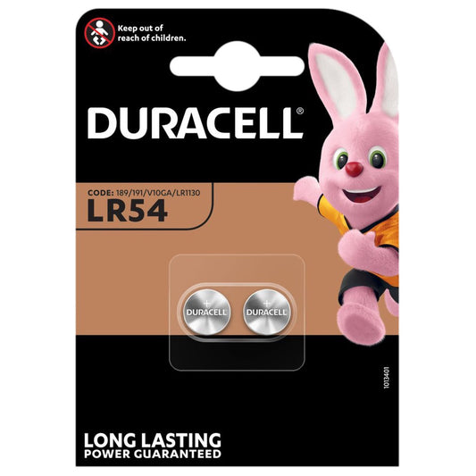 Duracell LR54 189 V10GA (2pcs) 1.5v Alkaline Button Cell Battery in Blister Pack A189 LR1130 AG10