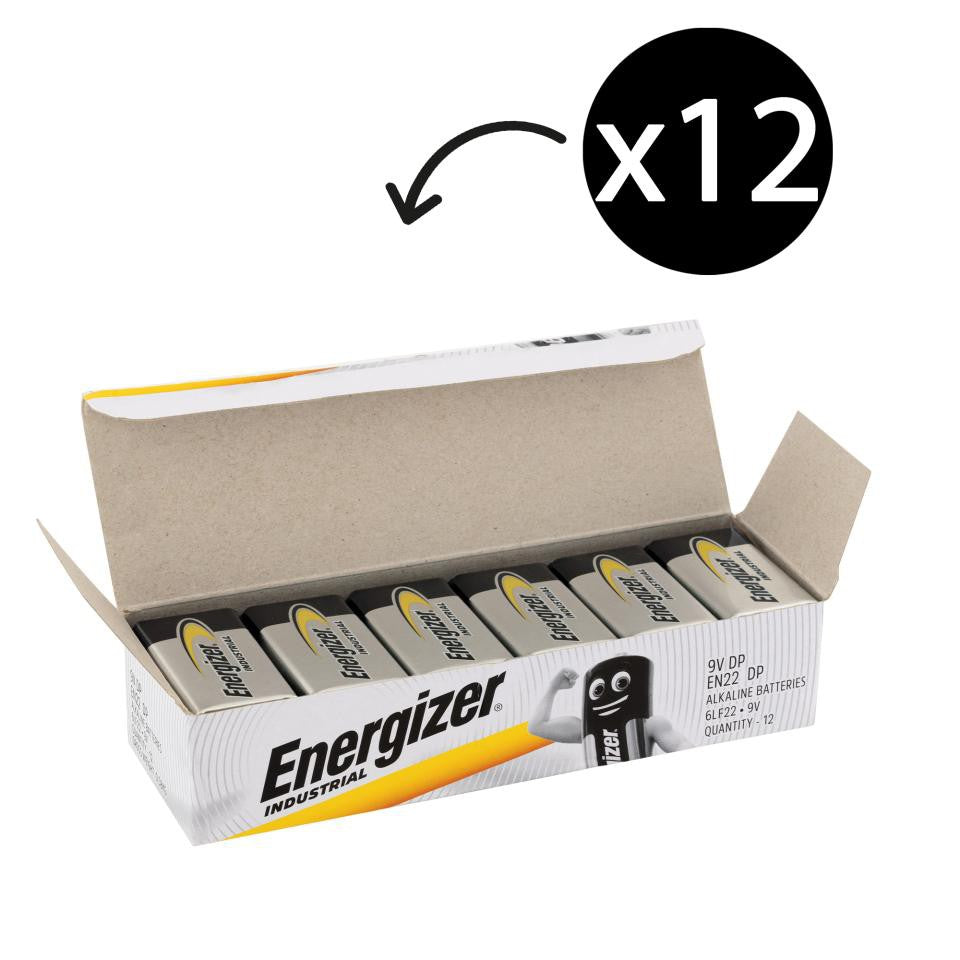 Energizer 9V 6LR61 (12pcs) Alkaline Industrial Battery 9 Volts  Batteries 12 pieces per box