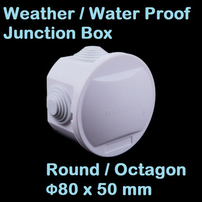 Round Octagon Junction Box Waterproof Outdoor Electrical CCTV Enclosure Square White ABS 80 x 50 mm