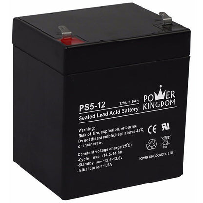 Power Kingdom 12V 5Ah 20hr Battery 12 Volts 5 Ampere UPS replaces 12V 4.5Ah 4.5A Battery