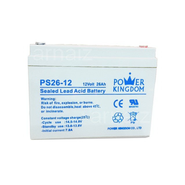 Power Kingdom 12v 26Ah SLA Rechargeable Battery PS26-12 Valve Regulated Sealed Lead-Acid Battery