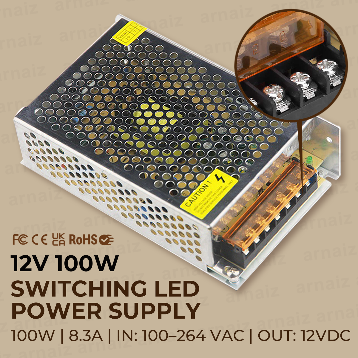 Led Power Supply 12V 100W 8.3A Regulated Switching Power Supply Transf ...