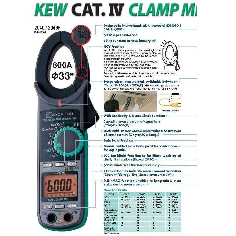 Kyoritsu 2046R AC/DC Clamp Meter KEW 2046R Digital Clamp Tester