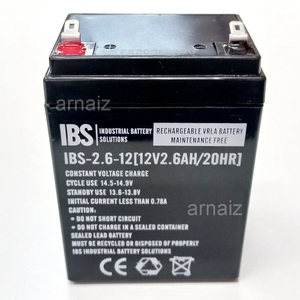 IBS 12V 2.6Ah Battery Rechargeable SLA Sealed Lead Acid Maintenance Free 12 Volts Batteries