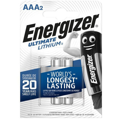 Energizer AAA Lithium (2 pcs) Battery in Original Blister Pack Ultimate Lithium Batteries AAA L92