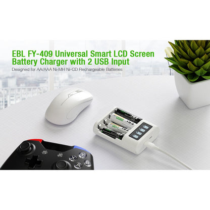 EBL TB-6409 Smart AA AAA Battery Charger 4 Slots LCD Rechargeable Battery Charger Micro USB Type C