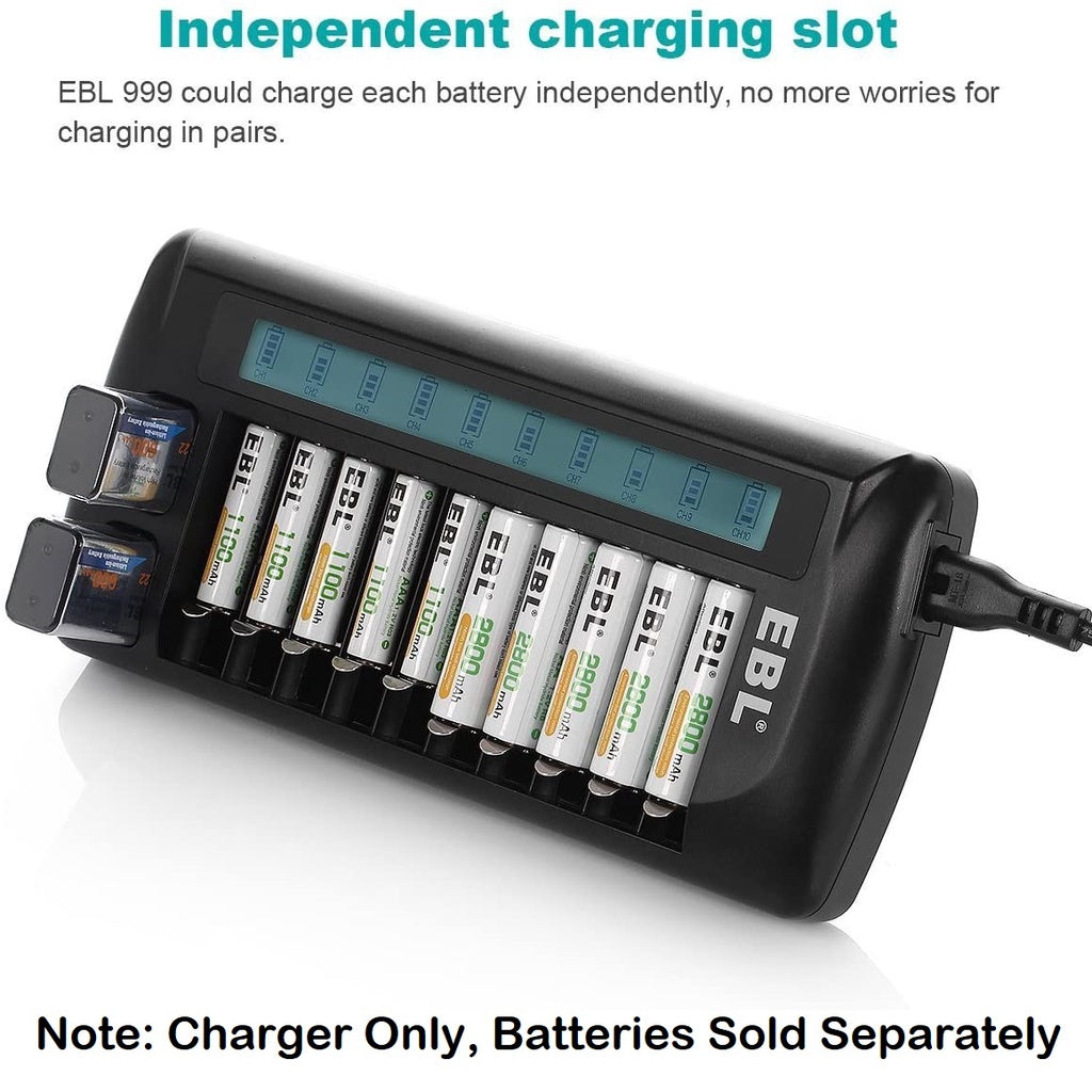 EBL 999 LN-6426UR 12 Slot Rechargeable Battery Charger AA AAA 9V 12 Bay 12 Port Smart Charger