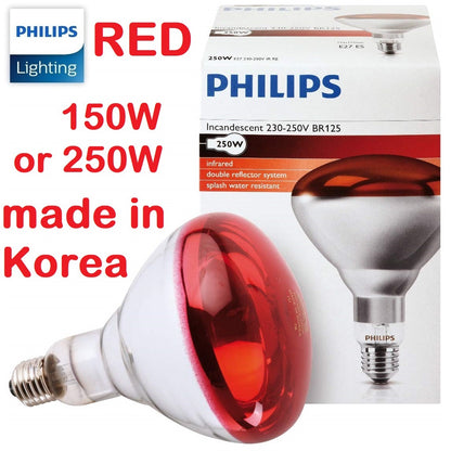 Philips Heat Lamp Bulb RED Infrared Infared Incandescent BR125 IR 150W or 250W E27 Osram Siccatherm