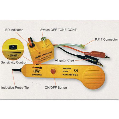 Cable Tracer Amplifier Probe & Tone Generator RJ11 RJ45 Sew 180Cb made in Taiwan