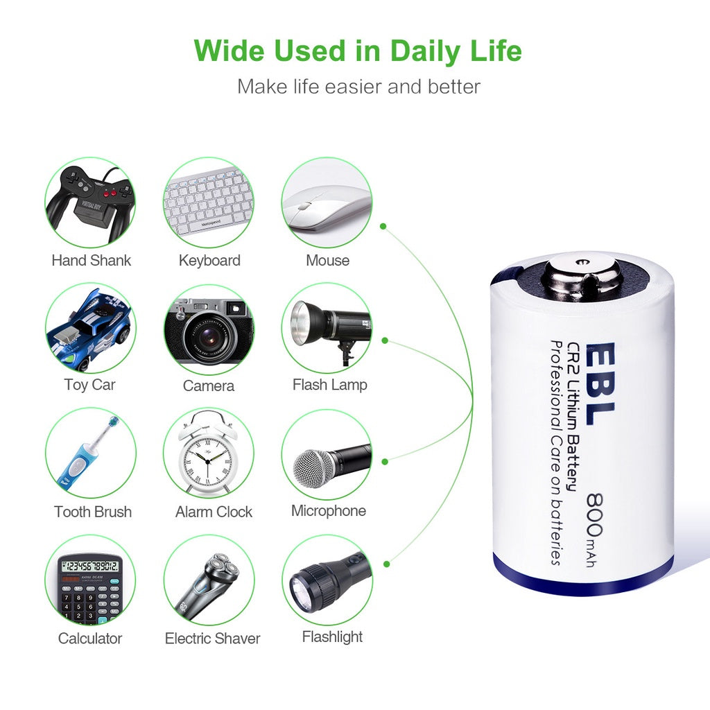 EBL CR2 (4pc) Photo Battery Lithium 3V 800mAh Single Use CR-2 CR 2 Lithium Batteries 3 Volts