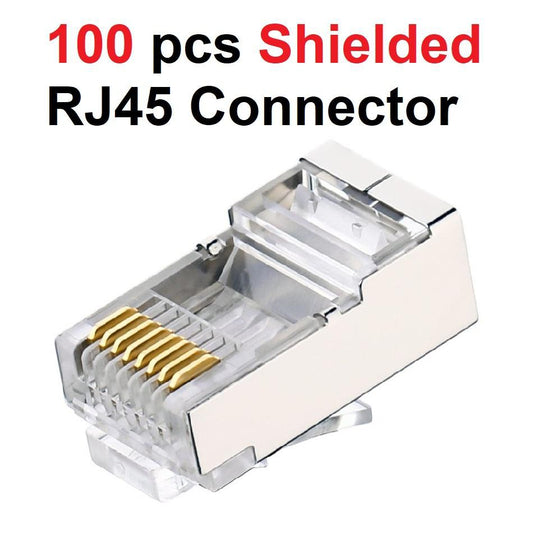 100 pcs Shielded Crimp Connector RJ45 8P8C STP Ethernet Network Cable Plug Cat5 Cat5e