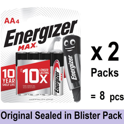 Energizer AA Batteries (8 pcs) Energizer MAX AA Alkaline Battery Original Sealed in Blister Pack