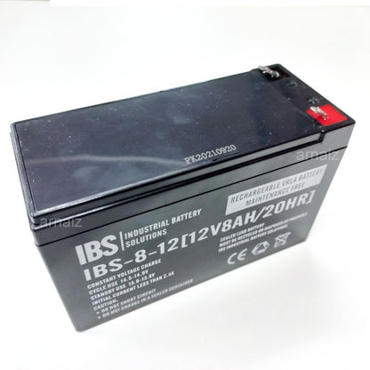 UPS Battery 12V 8Ah 20hr 12 Volts 8 Ampere Rechargeable Valve Regulated Lead Acid (VRLA) Battery