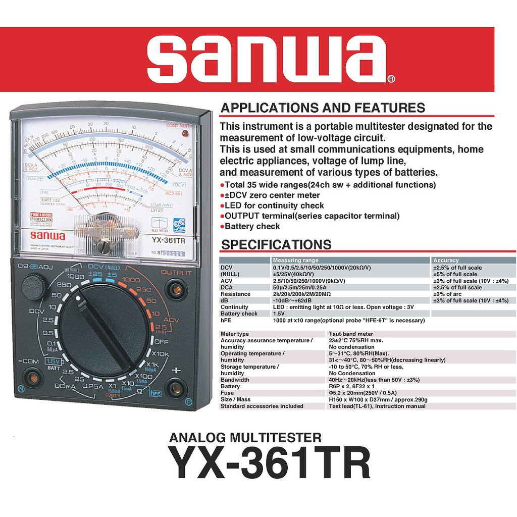 Sanwa YX361TR Analog Multi tester Multimeter Analogue Tester Japan