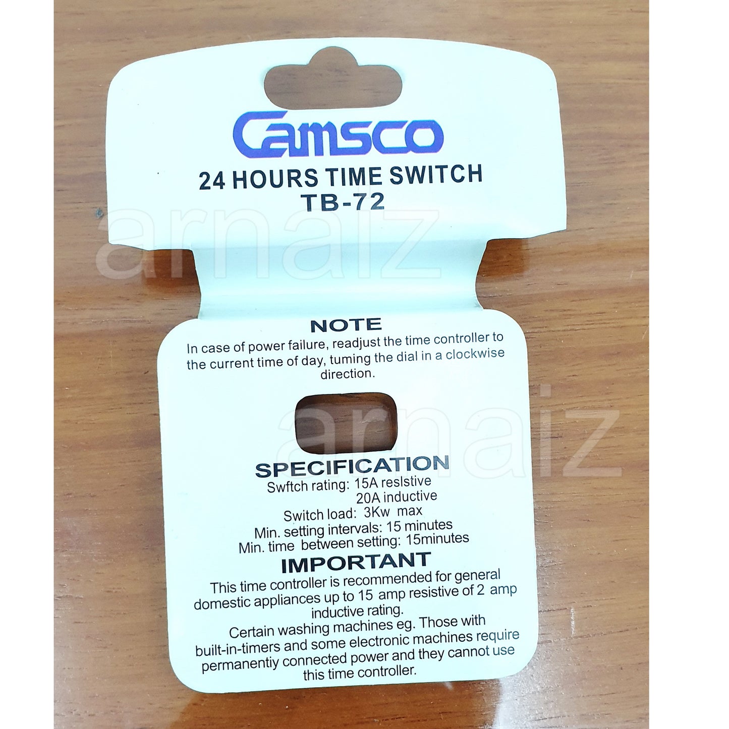 24 Hours Automatic Time Switch TB-72 Camsco Timer Switch TB72